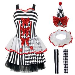 Harlequin Black-white Clown Adult Halloween Circus Costume N10832