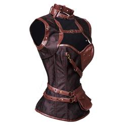 Steampunk Brown Steel Boned High Neck Jacquard Corset with Jacket N10846