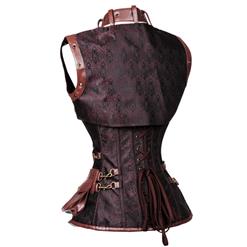 Steampunk Brown Steel Boned High Neck Jacquard Corset with Jacket N10846