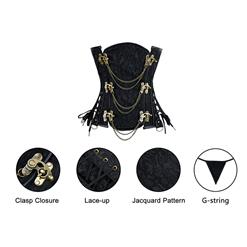 Vintage Black Jacquard Steel Boned Underbust Corset N10871