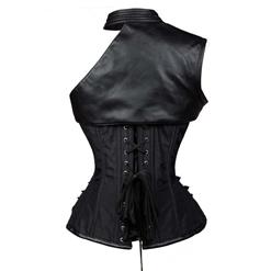 Steampunk Black Steel Boned One-shoulder Leather Spiral Pattern Corset N10872