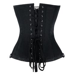 Steampunk Black Brocade Steel Boned Corset with Zip N10873