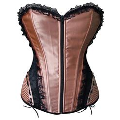 Fashion Gold and Black Corset, Gold and Black Zipper Closure Corset, Cheap Lady Corset, Lace Trim Overbust Corset, #N10891