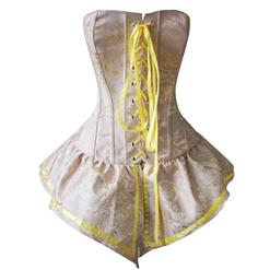 Retro Yellow Corset with Skirt, Women's Brocade Dress Corset, Halloween Party Corset, Lace-up Front Corset Dress, #N10893