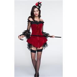 2pcs Red Velvet Lace-up Corset & Black Lace Dress N10897