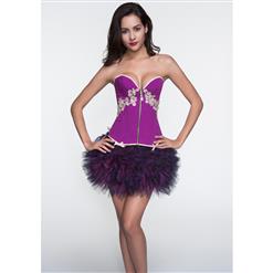 Classical Purple Embroidery Flower Zipper Overbust Corset N10899