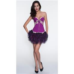 Classical Purple Embroidery Flower Zipper Overbust Corset N10899