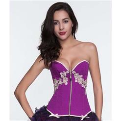 Classical Purple Embroidery Flower Zipper Overbust Corset N10899