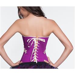 Classical Purple Embroidery Flower Zipper Overbust Corset N10899