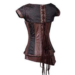 Steampunk Brown Jacquard Steel Boned Busk Closure Corset with Jacket and belt N10904