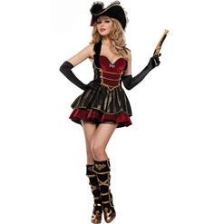 Sexy Pirate Costume, Deluxe Halloween Costume, Pirates Fancy Dress Costume, Cheap Evil Women's Pirate Costume, #N10916