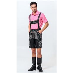 2pcs Men's Black Suspenders Bavarian Oktoberfest Lederhosen Costume N10926