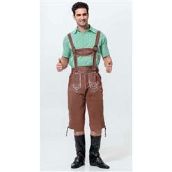 2pcs Men's Vintage Brown 3/4 Length Lederhosen Suspenders Oktoberfest Costume N10927