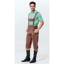 2pcs Men's Vintage Brown 3/4 Length Lederhosen Suspenders Oktoberfest Costume N10927