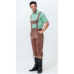 2pcs Men's Vintage Brown 3/4 Length Lederhosen Suspenders Oktoberfest Costume N10927