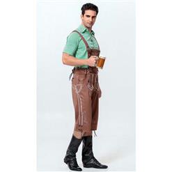 2pcs Men's Vintage Brown 3/4 Length Lederhosen Suspenders Oktoberfest Costume N10927