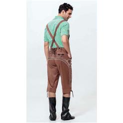 2pcs Men's Vintage Brown 3/4 Length Lederhosen Suspenders Oktoberfest Costume N10927