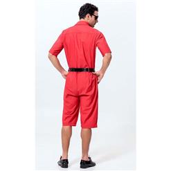 Men's Red Short Sleeves Jumpsuit Suit with Tie and Belt N10928