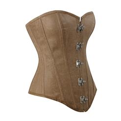 Steel Boned Fashion Retro Brown Faux Leather Corset N10960