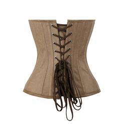 Steel Boned Fashion Retro Brown Faux Leather Corset N10960