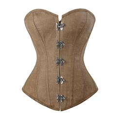Vintage Brown Corset, Cheap Faux Leather Corset for Women's, Steampunk Overbust Corset, Fashion Halloween Party Corset, #N10960