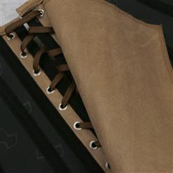 Steel Boned Fashion Retro Brown Faux Leather Corset N10960