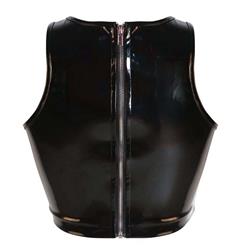 Sexy Black PVC Zipper Clubwear Tank Tops N10968