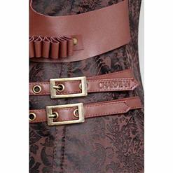 Steel Boned Retro Brown Jacquard Buckle Overbust Corset N10996