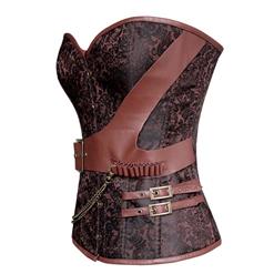 Steel Boned Retro Brown Jacquard Buckle Overbust Corset With A Little DefectN10996