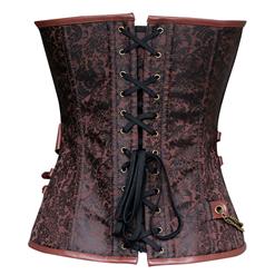 Steel Boned Retro Brown Jacquard Buckle Overbust Corset N10996