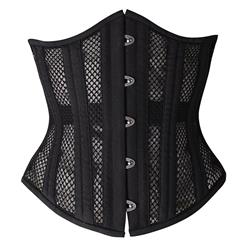 Short Torso Corset, Cheap Corset for Womens, Waist Cincher Corset, Steel Boned Corset, Black Underbust Corset, Mesh Underbust Corset, #N11007