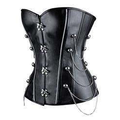 Steel Boned Steampunk Retro Black Faux Leather Overbust Corset N11010