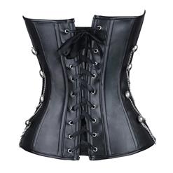 Steel Boned Steampunk Retro Black Faux Leather Overbust Corset N11010