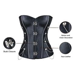 Steel Boned Steampunk Retro Black Faux Leather Overbust Corset N11010