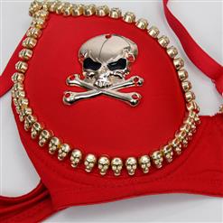 Red Sexy Spike Big Skull Bones Club Party B Cups Bra Top Christmas N11013