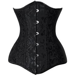 Jacquard Double Boned Underbust Corset, Black 26 Steel Bones Corset, Hourglass Torso Shaper Corset, Plus Size Underbust Corset, #N11024