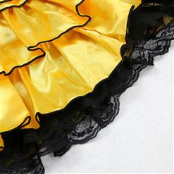 Deluxe Lovely Girl's Gold Black Off Shoulder Goldilocks Tiered Dress Adult Costume N11055