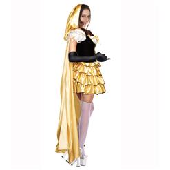 Deluxe Lovely Girl's Gold Black Off Shoulder Goldilocks Tiered Dress Adult Costume N11055