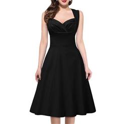 Women's 1950's Vintage Black Cut Out V-Neck Casual Party Cocktail Dress N11092