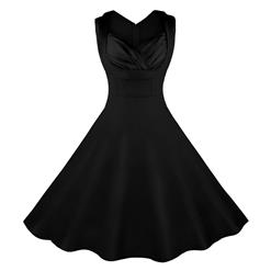 Women's 1950's Vintage Black Cut Out V-Neck Casual Party Cocktail Dress N11092