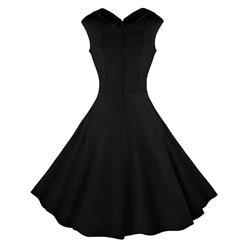 Women's 1950's Vintage Black Cut Out V-Neck Casual Party Cocktail Dress N11092