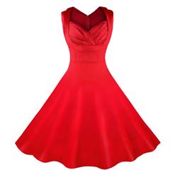 Women's 1950's Vintage Wine-Red Cut Out V-Neck Casual Party Cocktail Dress N11093