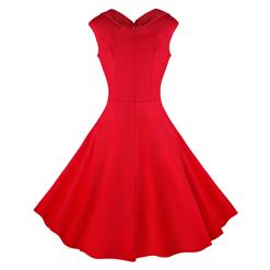 Women's 1950's Vintage Wine-Red Cut Out V-Neck Casual Party Cocktail Dress N11093