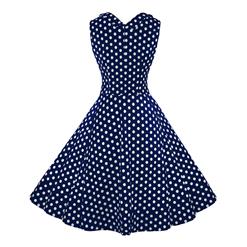 Women's 1950's Vintage Blue Polka Dot Cut Out V-Neck Casual Party Cocktail Dress N11094