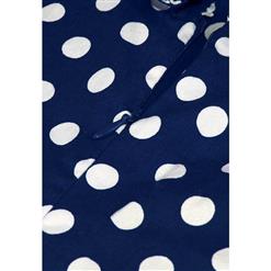 Women's 1950's Vintage Blue Polka Dot Cut Out V-Neck Casual Party Cocktail Dress N11094