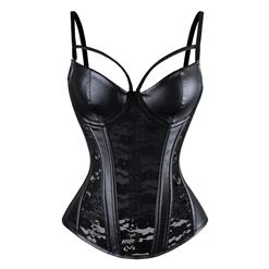 Punk Retro Black Lace Corset Bustier Faux Leather Bra Lingerie N11154