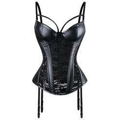 Punk Retro Black Lace Corset Bustier Faux Leather Bra Lingerie N11154