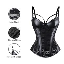 Punk Retro Black Lace Corset Bustier Faux Leather Bra Lingerie N11154