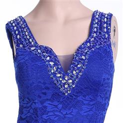 Sexy Royalblue V-neck Crystal Beads Long Formal Evening Dress N11163