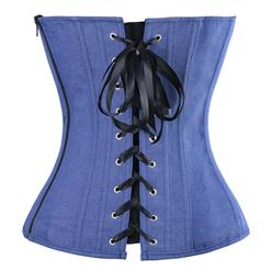 Fashion Navy Blue Denim V-neck Corset with Pockets N11186